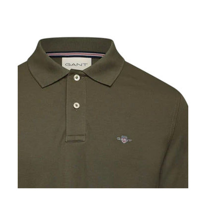 Juniper Green - Side - Gant Mens Embroidered Logo Long-Sleeved Polo Shirt