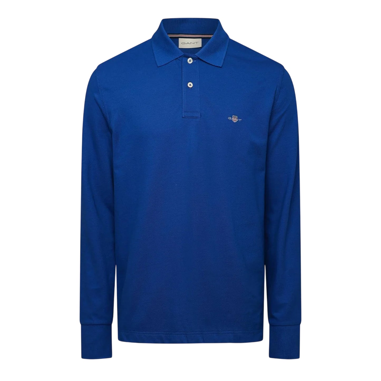 College Navy - Front - Gant Mens Embroidered Logo Long-Sleeved Polo Shirt