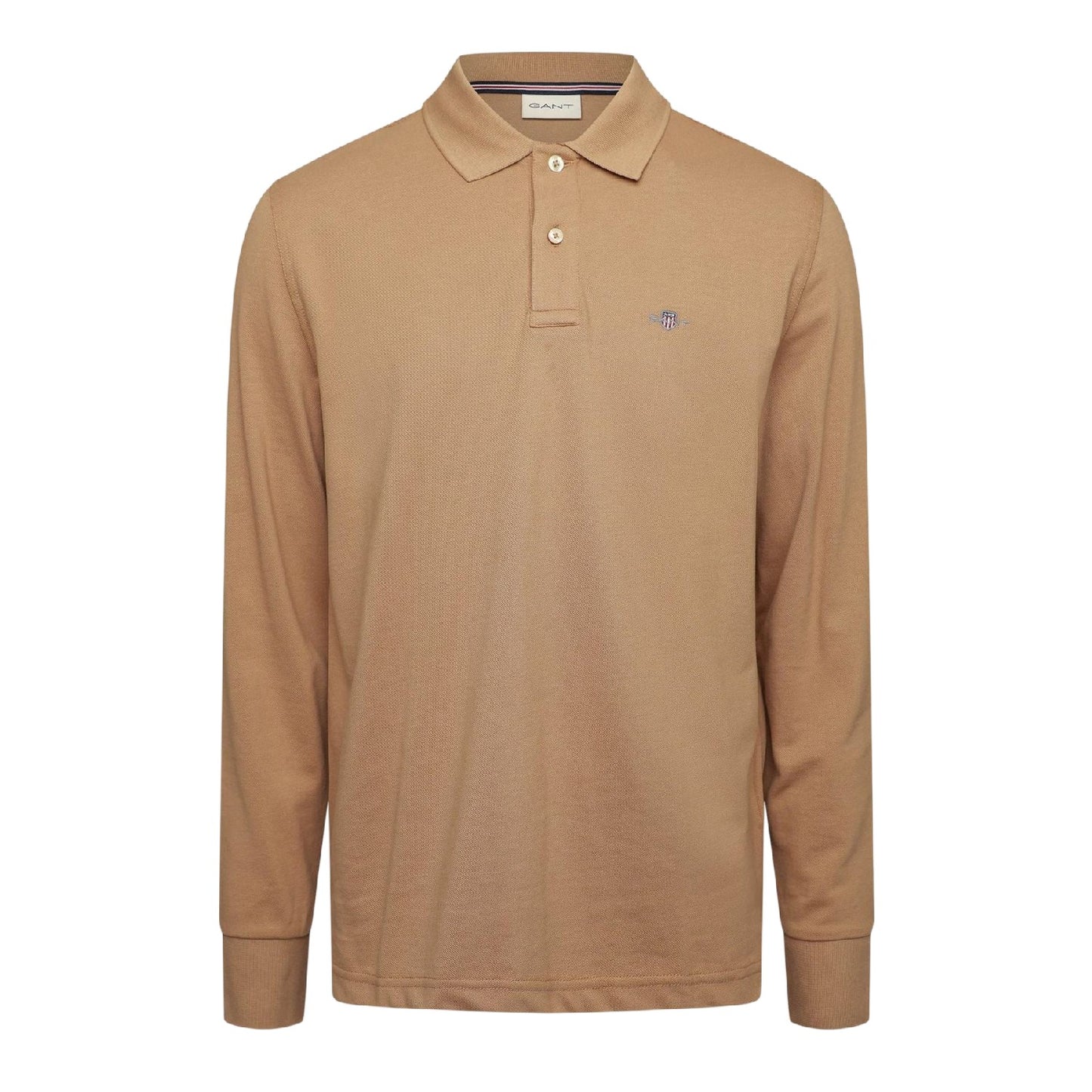 Caramel Brown - Front - Gant Mens Embroidered Logo Long-Sleeved Polo Shirt