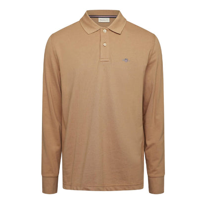 Caramel Brown - Front - Gant Mens Embroidered Logo Long-Sleeved Polo Shirt