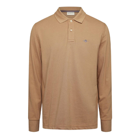 Caramel Brown - Front - Gant Mens Embroidered Logo Long-Sleeved Polo Shirt