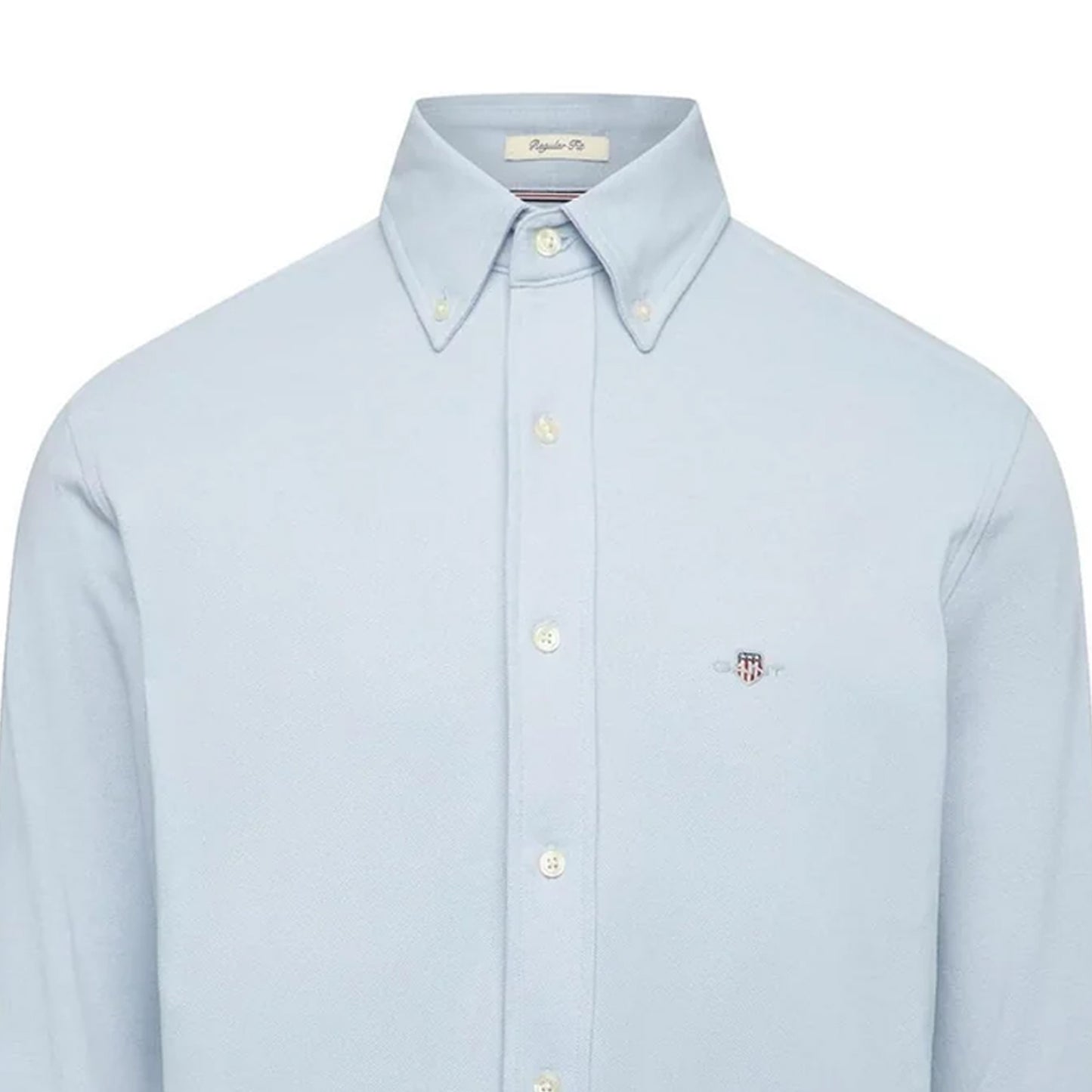 Blue - Side - Gant Mens Pique Regular Long-Sleeved Shirt