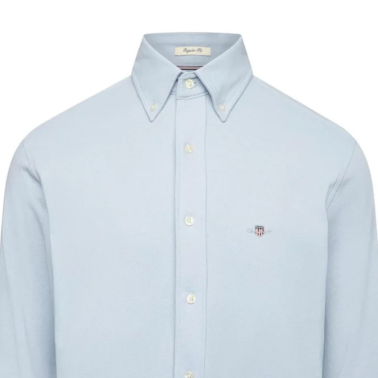 Blue - Side - Gant Mens Pique Regular Long-Sleeved Shirt