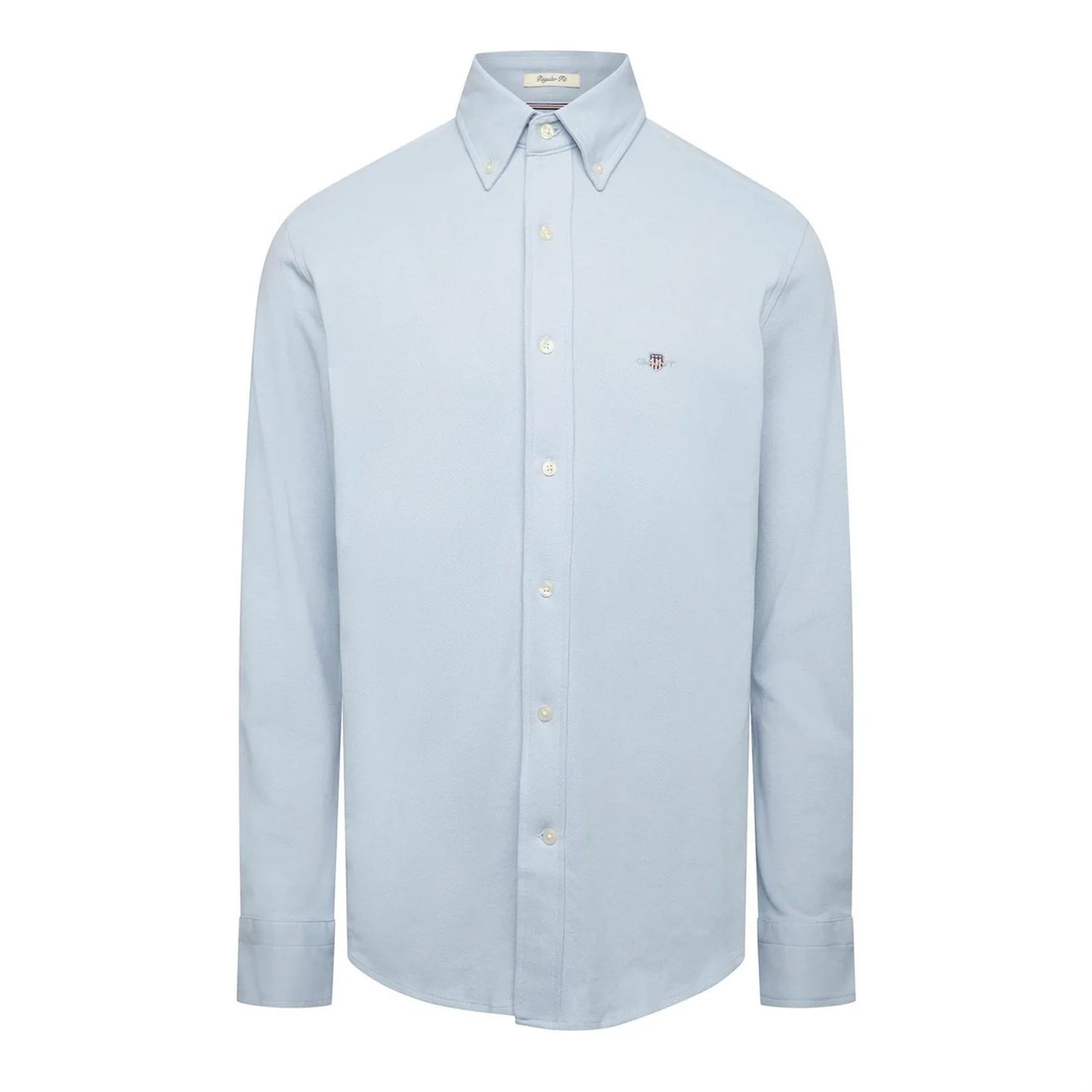 Blue - Front - Gant Mens Pique Regular Long-Sleeved Shirt
