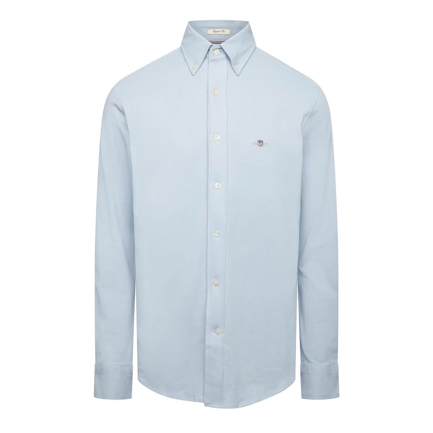 Blue - Front - Gant Mens Pique Regular Long-Sleeved Shirt