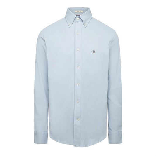 Blue - Front - Gant Mens Pique Regular Long-Sleeved Shirt