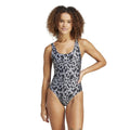 Black-Grey - Lifestyle - Adidas Womens-Ladies Essentials Animal Print U-Back One Piece Swimsuit