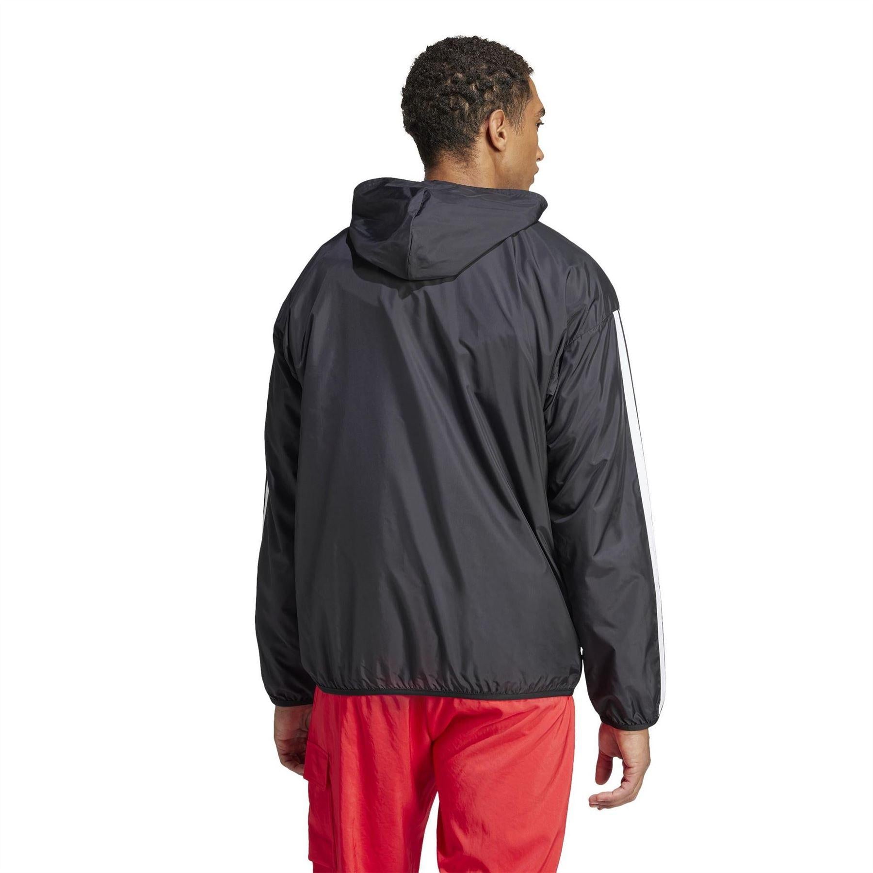 Black-White - Back - Adidas Mens Essentials 3 Stripes Lightweight Windbreaker