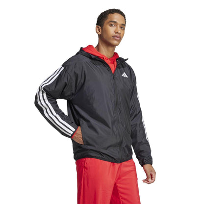 Black-White - Side - Adidas Mens Essentials 3 Stripes Lightweight Windbreaker