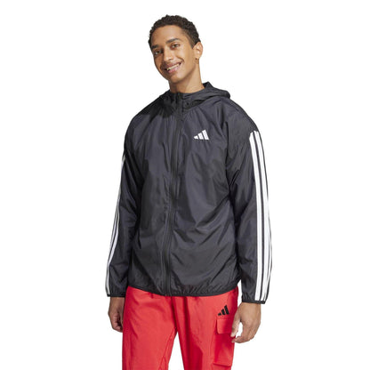 Black-White - Pack Shot - Adidas Mens Essentials 3 Stripes Lightweight Windbreaker