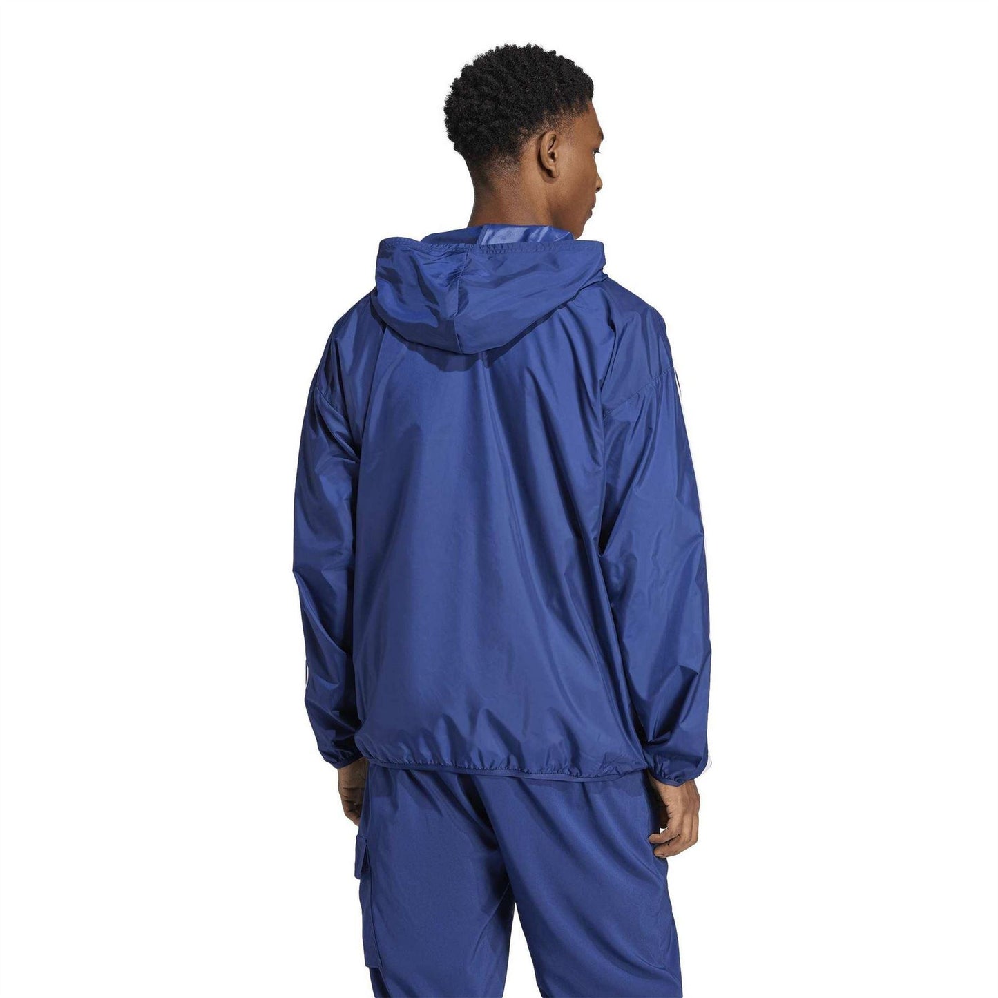 Dark Blue-White - Back - Adidas Mens 3S 3 Stripes Hooded Windbreaker