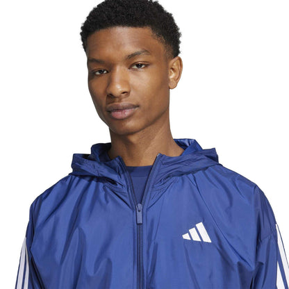 Dark Blue-White - Side - Adidas Mens 3S 3 Stripes Hooded Windbreaker