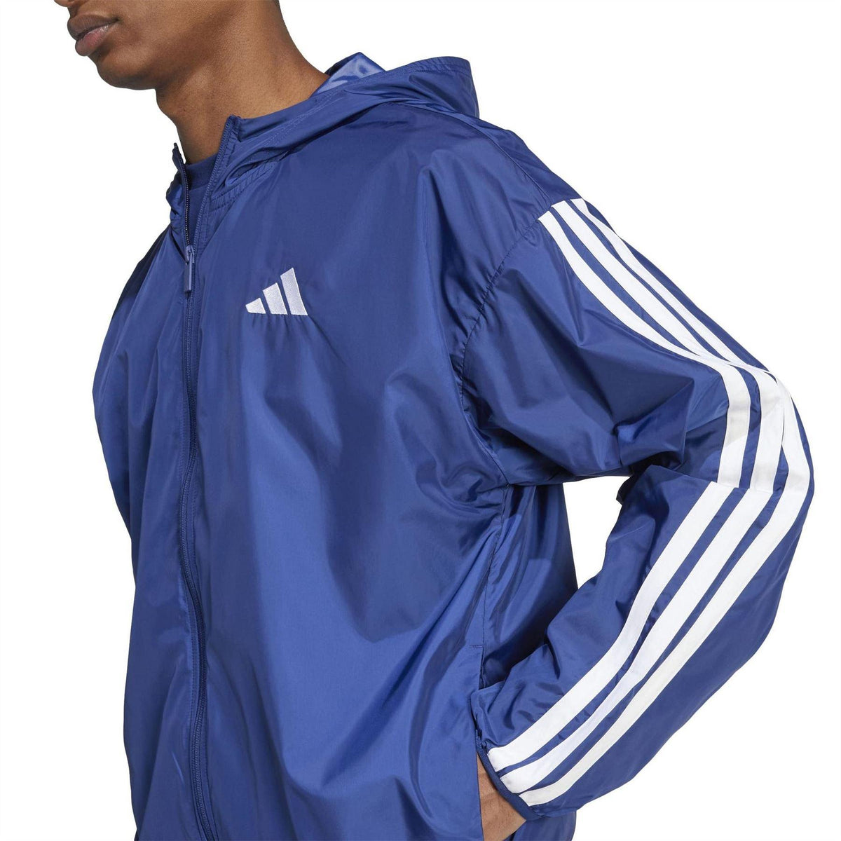 Dark Blue-White - Lifestyle - Adidas Mens 3S 3 Stripes Hooded Windbreaker