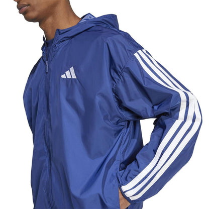 Dark Blue-White - Lifestyle - Adidas Mens 3S 3 Stripes Hooded Windbreaker