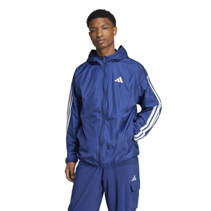 Dark Blue-White - Pack Shot - Adidas Mens 3S 3 Stripes Hooded Windbreaker