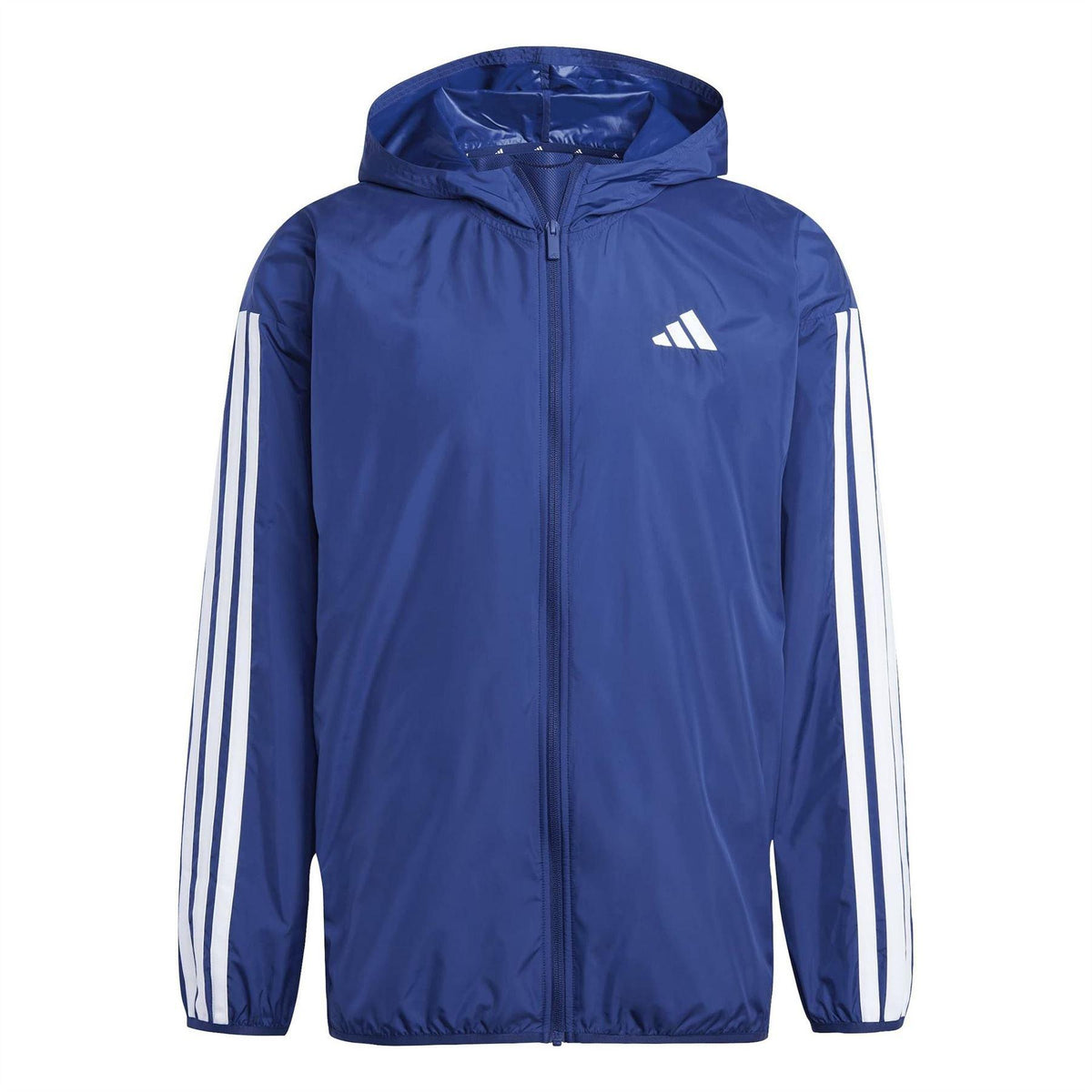 Dark Blue-White - Front - Adidas Mens 3S 3 Stripes Hooded Windbreaker