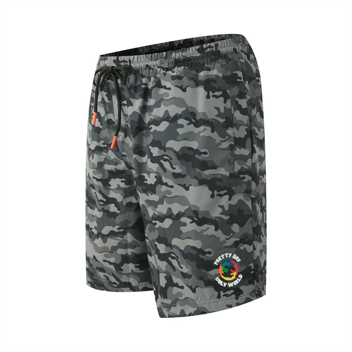 Grey - Side - Pretty Boy Ugly World Mens Camo Swim Shorts