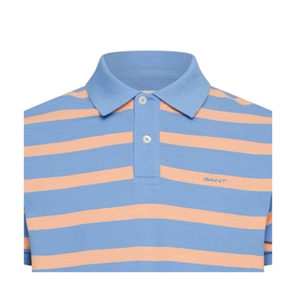 Blue-Soft Orange - Side - Gant Mens Striped Regular Polo Shirt