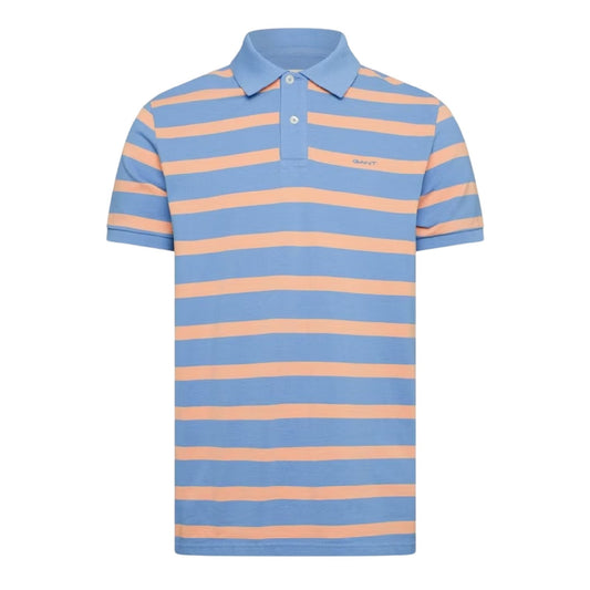 Blue-Soft Orange - Front - Gant Mens Striped Regular Polo Shirt