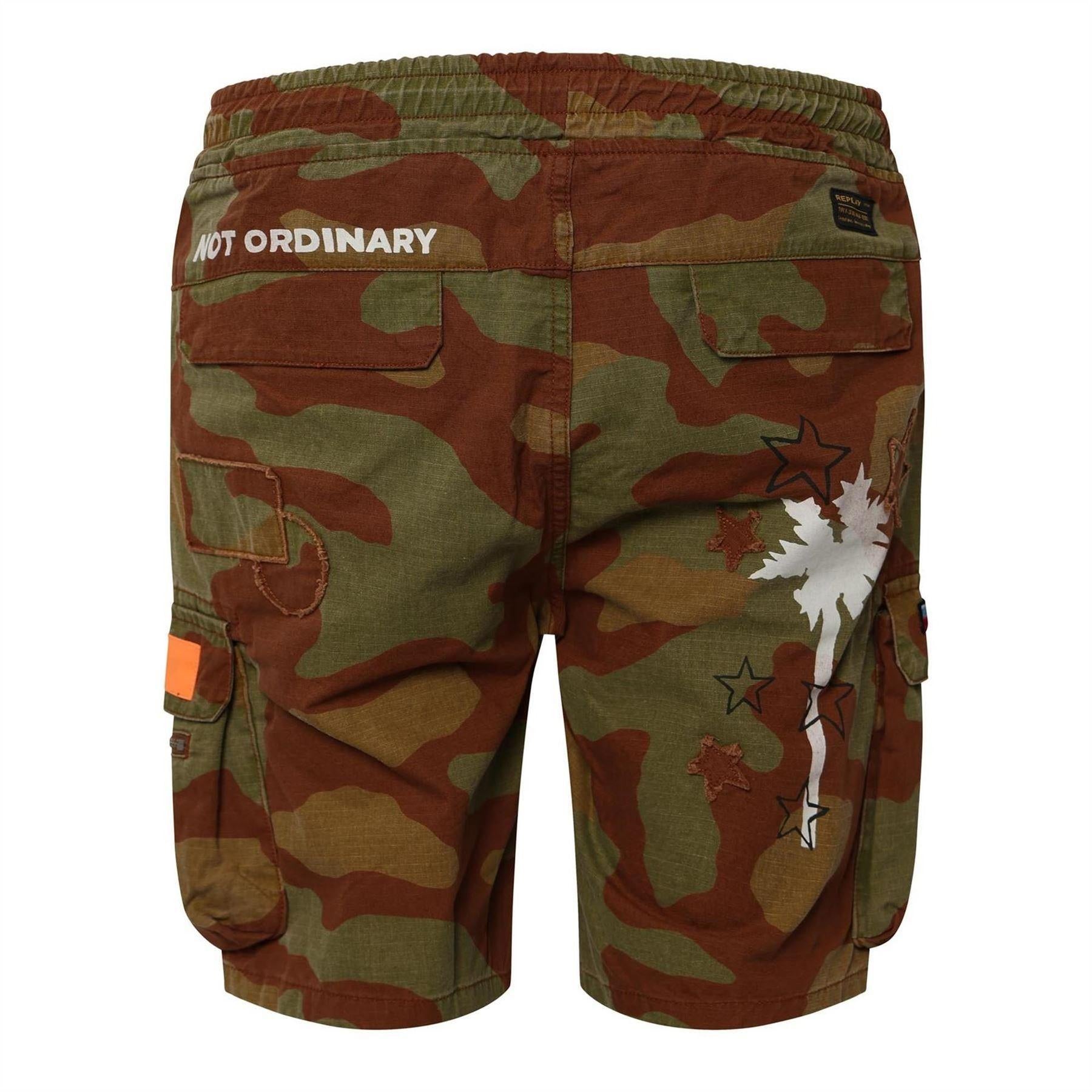 Green - Back - Replay Mens Camo Cargo Pocket Chino Shorts