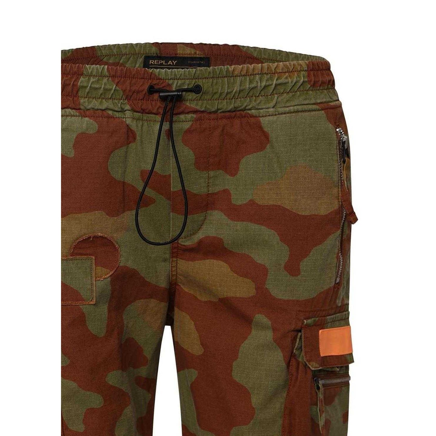 Green - Side - Replay Mens Camo Cargo Pocket Chino Shorts
