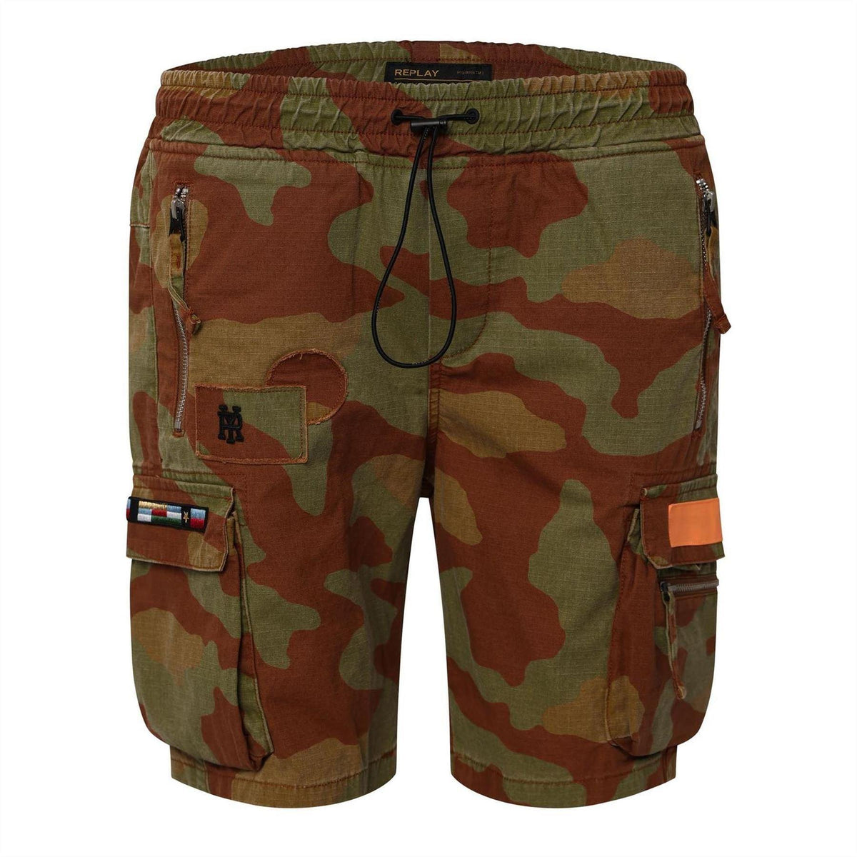 Green - Front - Replay Mens Camo Cargo Pocket Chino Shorts