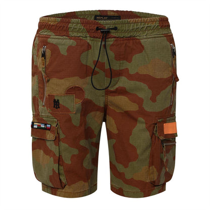 Green - Front - Replay Mens Camo Cargo Pocket Chino Shorts