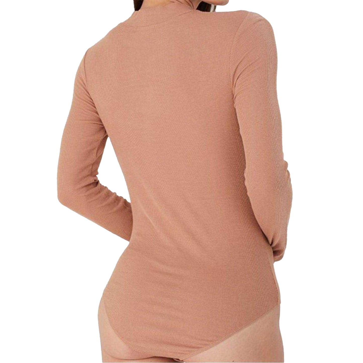 Camel - Back - Brave Soul Womens-Ladies Ribbed High-Neck Long-Sleeved Bodysuit