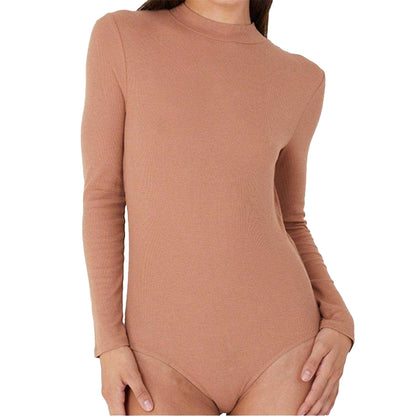 Camel - Front - Brave Soul Womens-Ladies Ribbed High-Neck Long-Sleeved Bodysuit