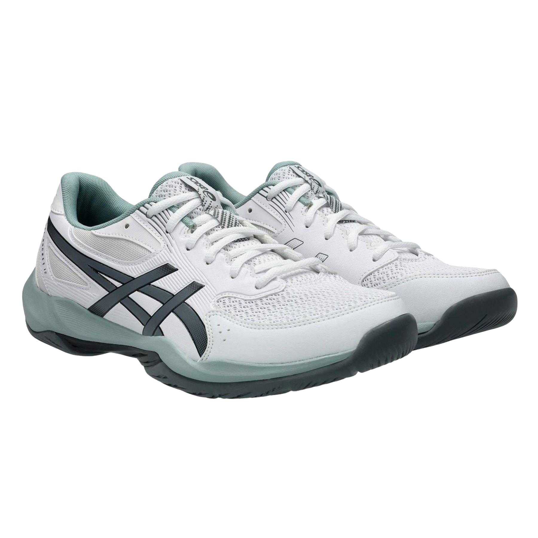White-Steel - Pack Shot - Asics Mens Rocket 12 Indoor Court Trainers