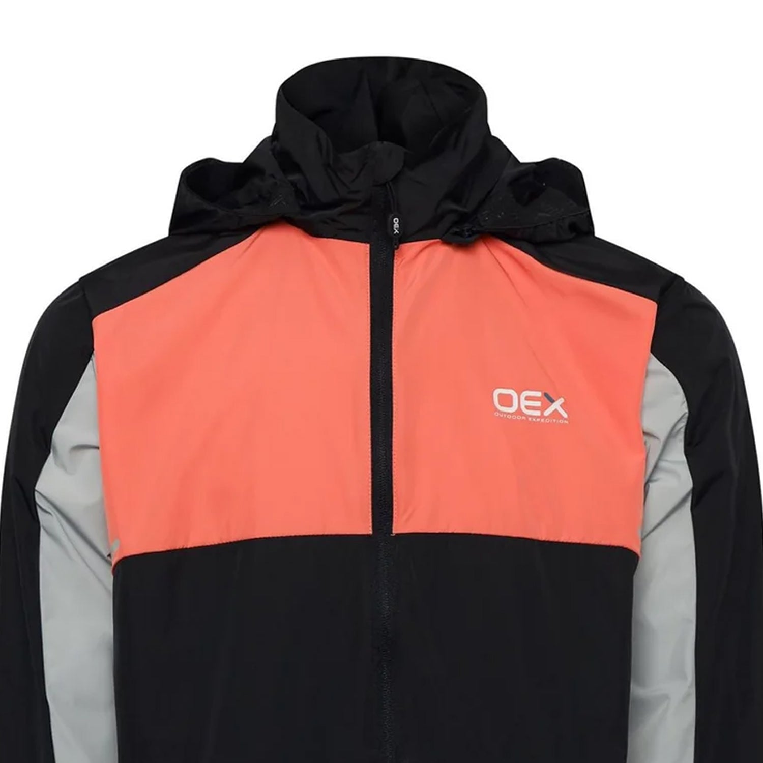 Black-Coral - Side - OEX Mens Grampian Colour Block Hooded Long-Sleeved Tracksuit Top