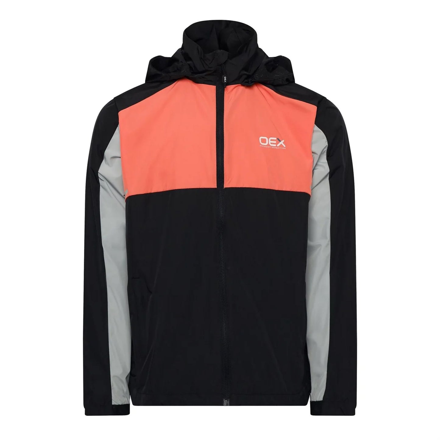 Black-Coral - Front - OEX Mens Grampian Colour Block Hooded Long-Sleeved Tracksuit Top