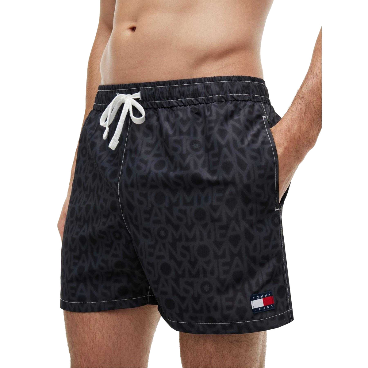 Black - Side - Tommy Hilfiger Mens Printed Swim Shorts