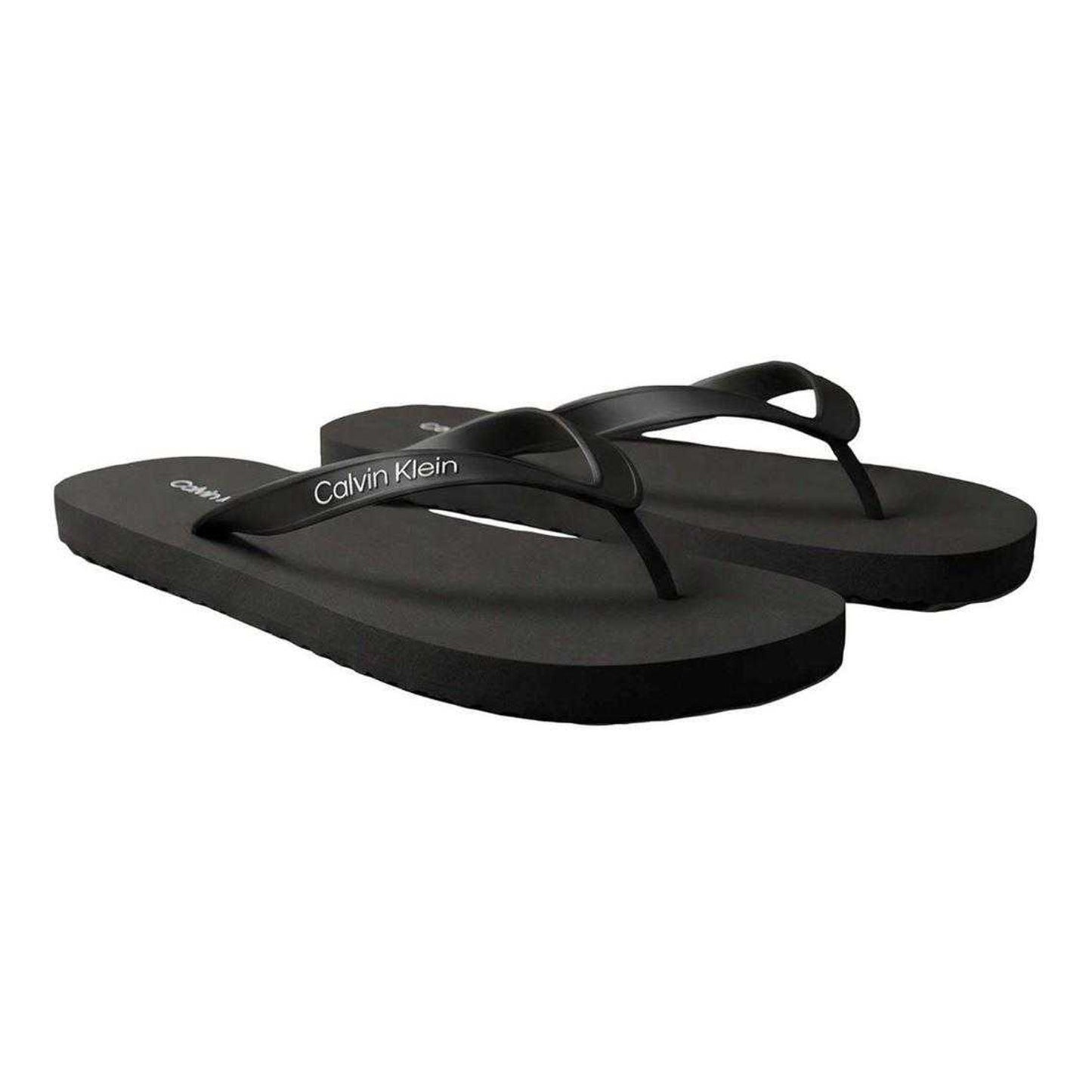 Triple Black - Side - Calvin Klein Mens Logo Flip Flops