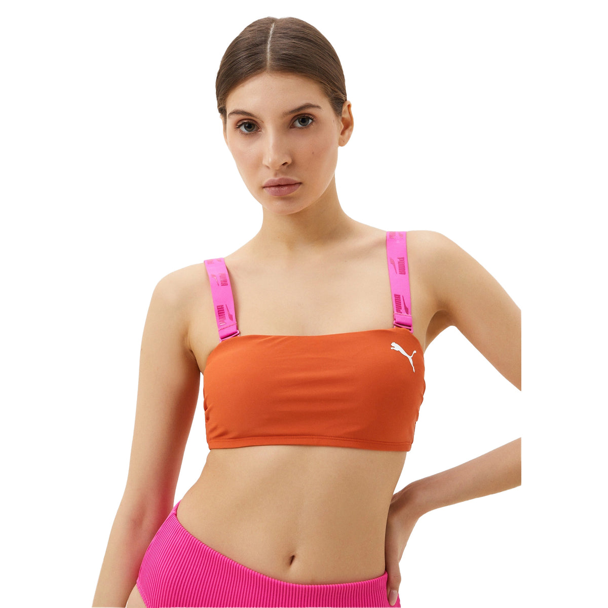 Pink-Chili Pepper - Side - Puma Womens-Ladies Bandeau Bikini Top