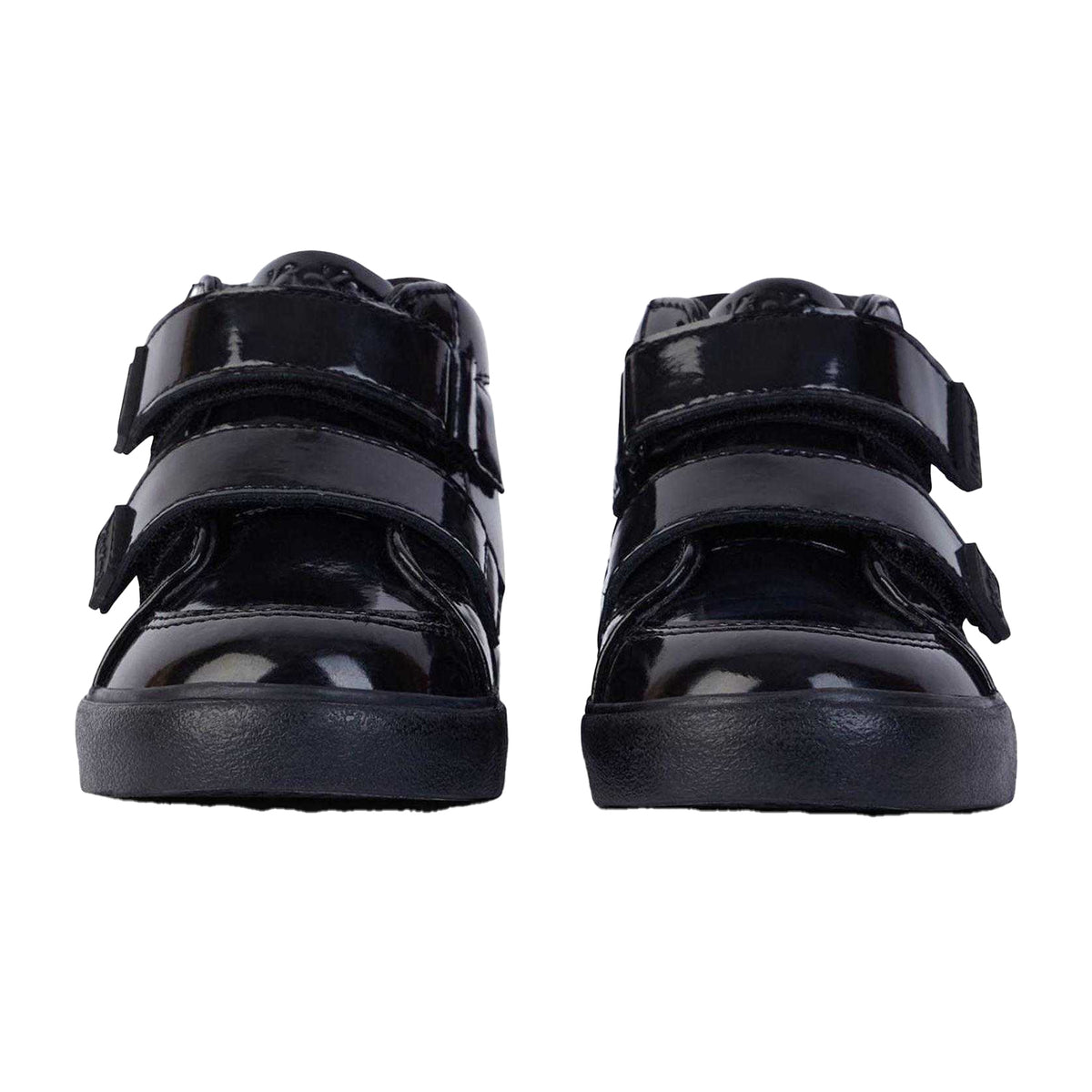 Black - Side - Kickers Childrens-Kids Tovni Hi Stardust Patent Leather High Top Trainers
