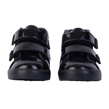 Black - Side - Kickers Childrens-Kids Tovni Hi Stardust Patent Leather High Top Trainers