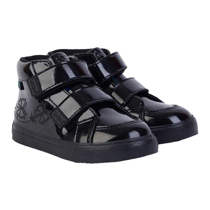 Black - Pack Shot - Kickers Childrens-Kids Tovni Hi Stardust Patent Leather High Top Trainers