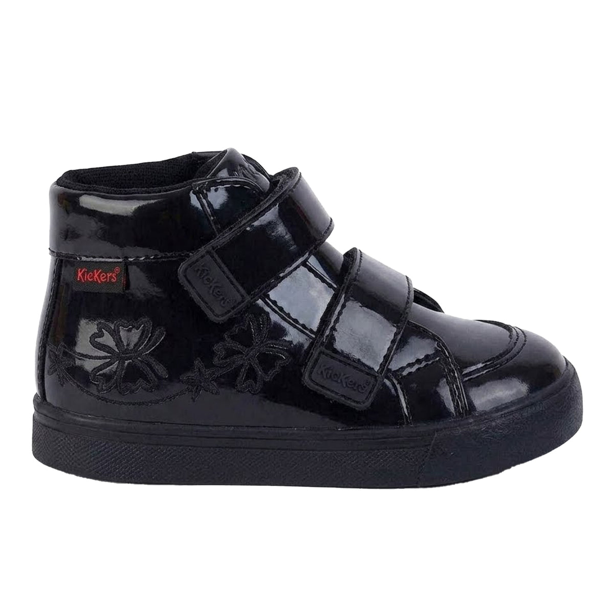 Black - Front - Kickers Childrens-Kids Tovni Hi Stardust Patent Leather High Top Trainers
