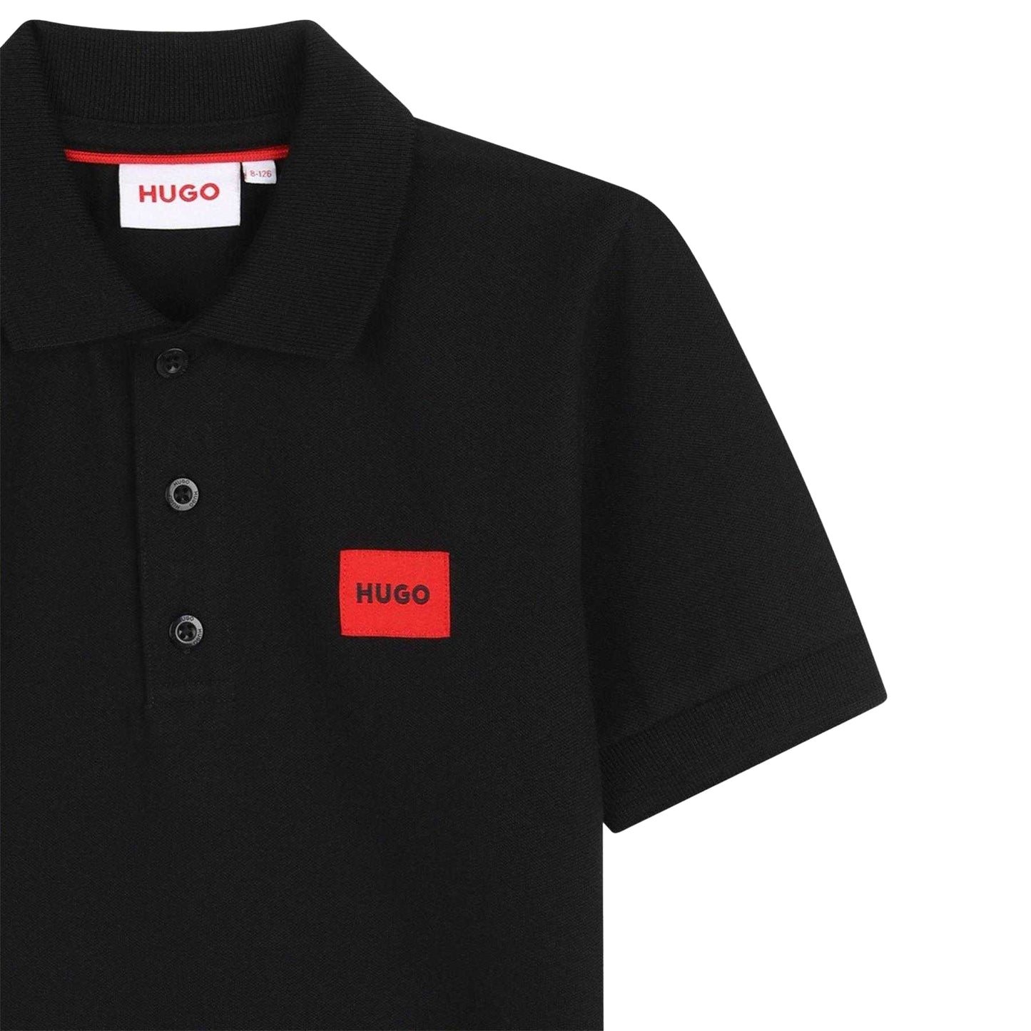 Black - Side - Hugo Childrens-Kids Logo Short-Sleeved Polo Shirt