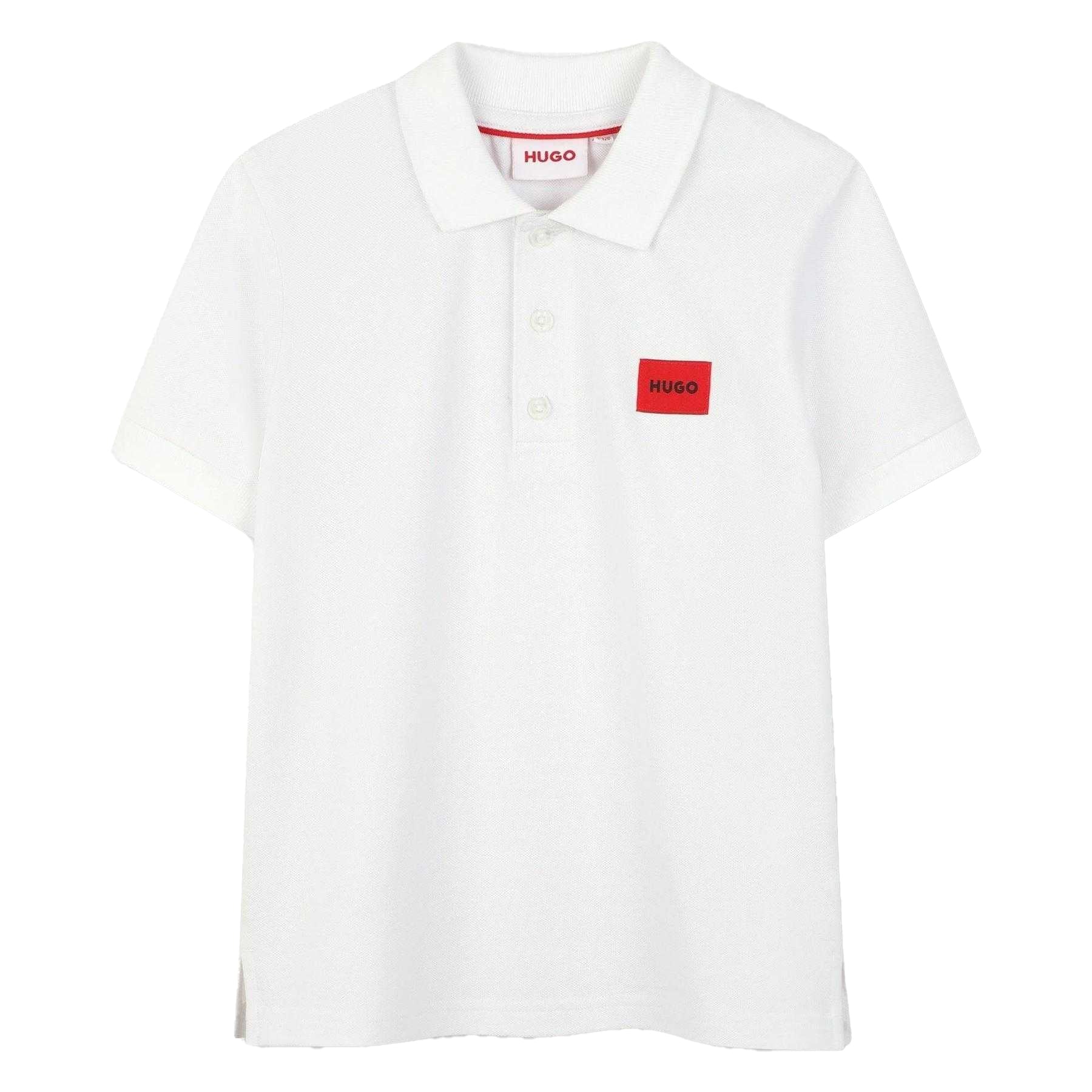 White - Front - Hugo Childrens-Kids Logo Short-Sleeved Polo Shirt
