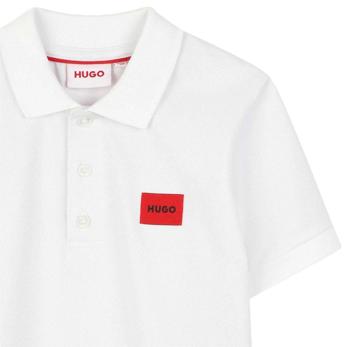 White - Side - Hugo Childrens-Kids Logo Short-Sleeved Polo Shirt