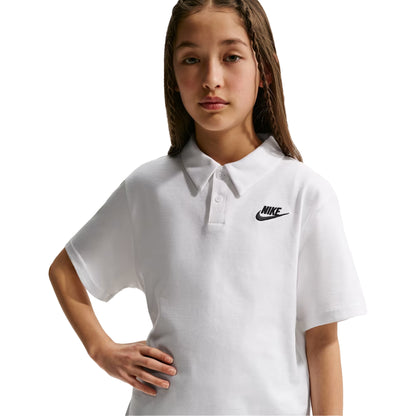 White - Side - Nike Childrens-Kids Swoosh Short-Sleeved Polo Shirt