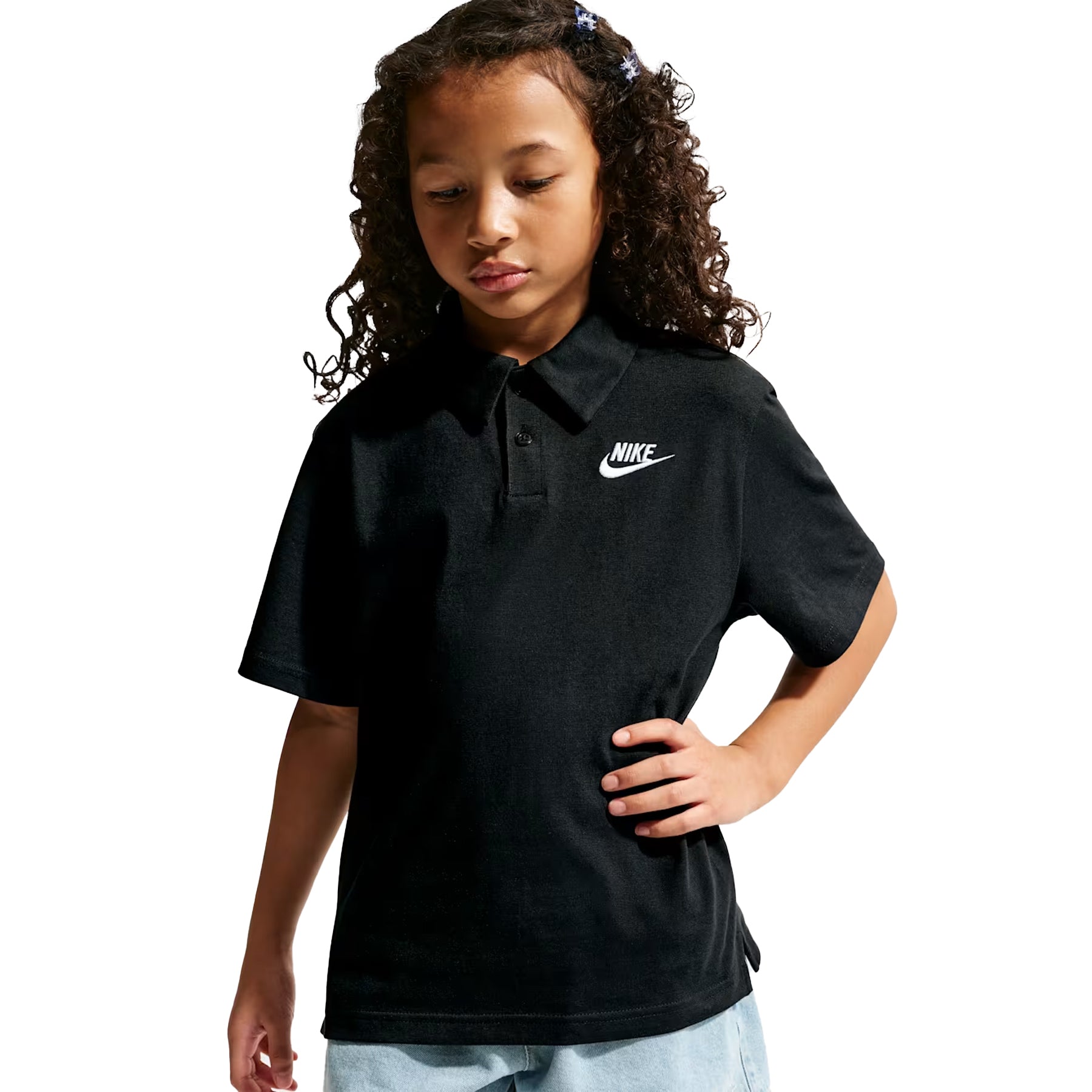 Black - Front - Nike Childrens-Kids Swoosh Short-Sleeved Polo Shirt