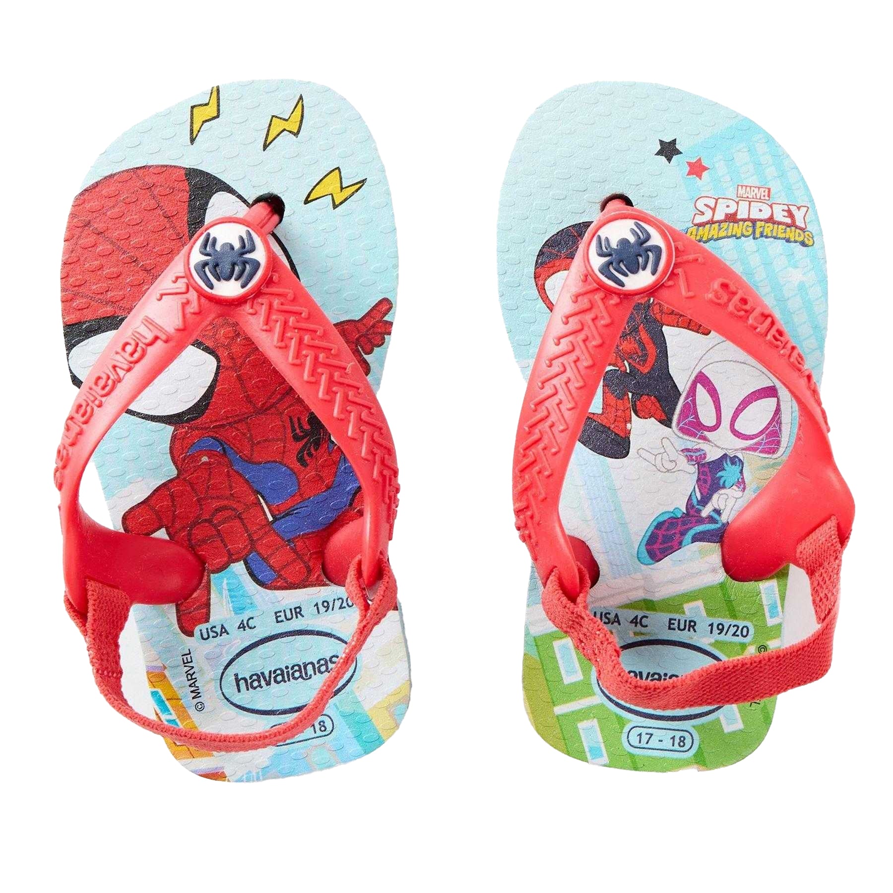 Blue-Red - Side - Spider-Man Childrens-Kids Flip Flops