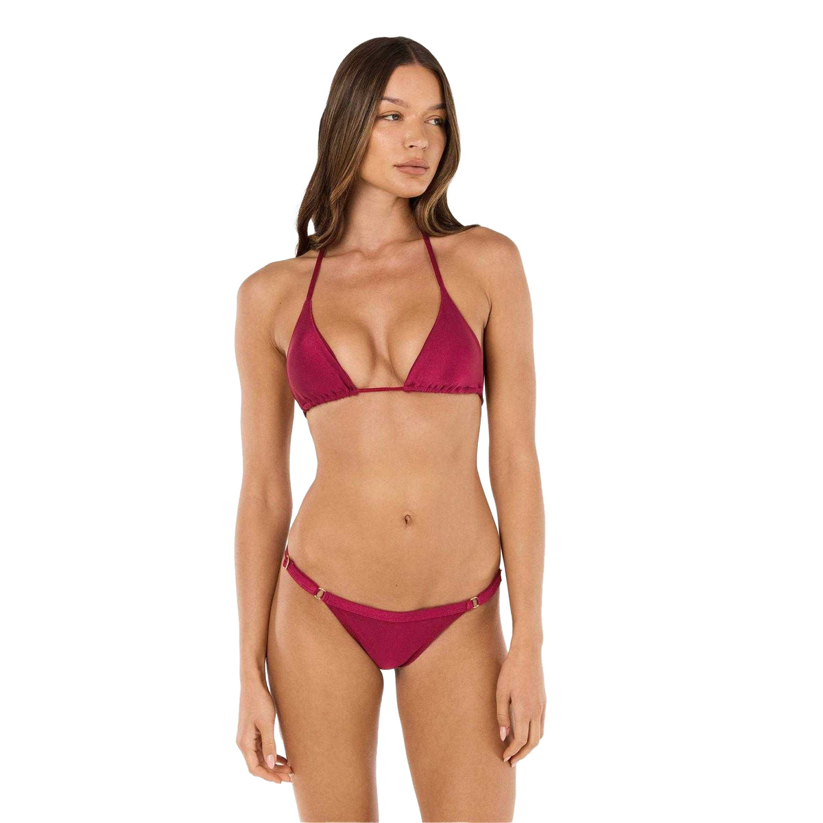 Maroon - Side - Grace Jacob Womens-Ladies Triangle Cups Bikini Top