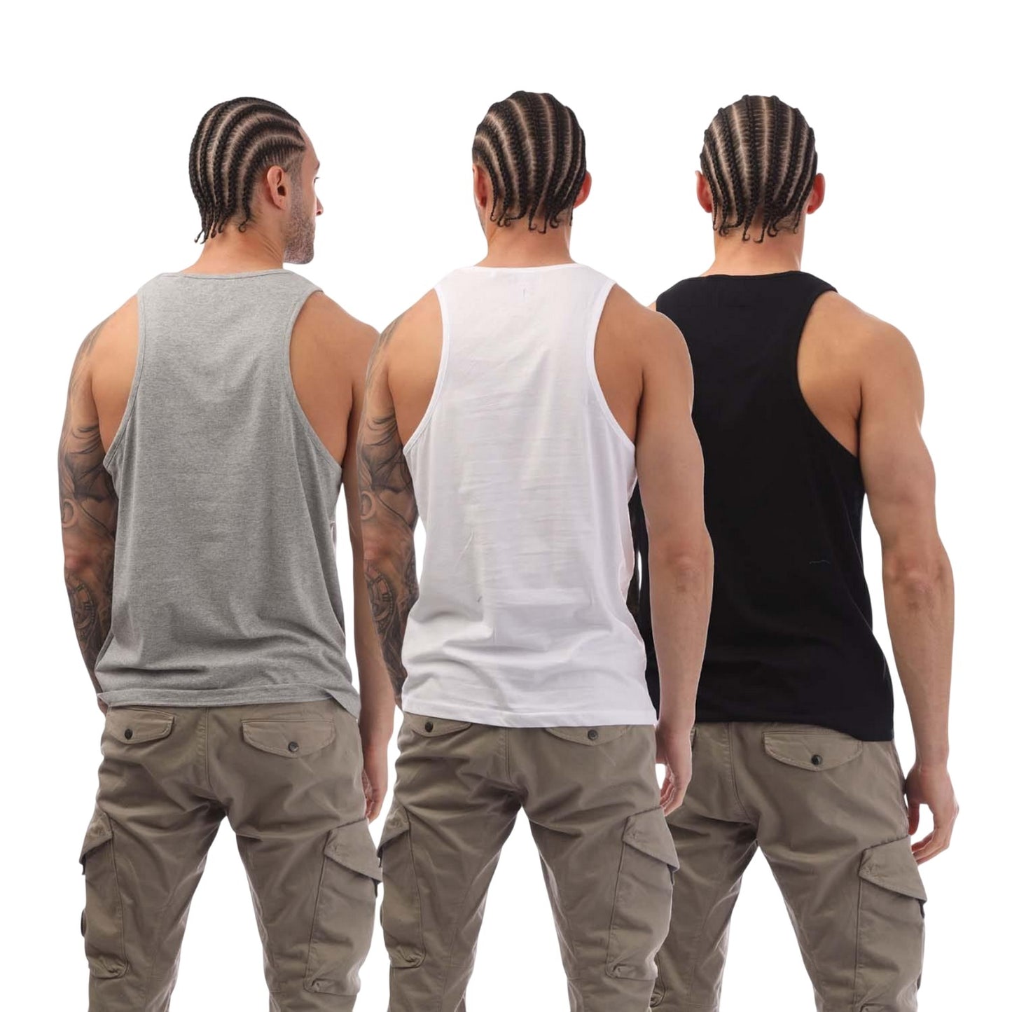 Black-Grey-White - Back - Farah Mens Riago Tank Top (Pack of 3)
