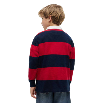 Red - Back - Tommy Hilfiger Childrens-Kids Striped Long-Sleeved Polo Shirt