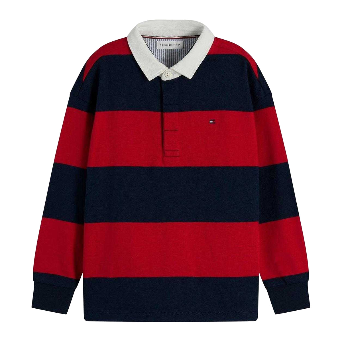Red - Front - Tommy Hilfiger Childrens-Kids Striped Long-Sleeved Polo Shirt
