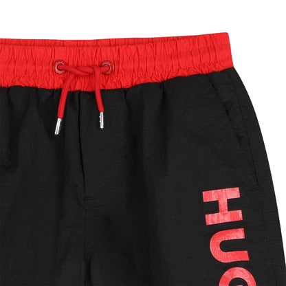 Black - Side - Hugo Childrens-Kids Logo Swim Shorts